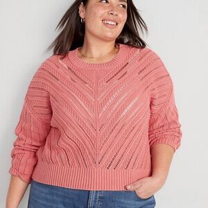 Old Navy Chevron Open-Knit Aspen Summer Coral Pink Cropped Sweater Plus Size 3X